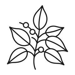 black and white simple vector line art outline icon of ilex branch