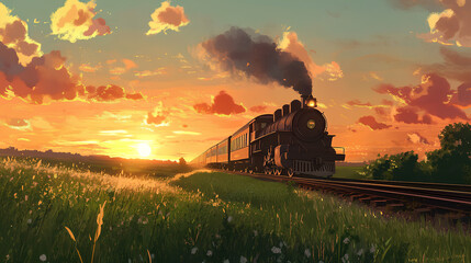 Obraz premium Train, Night illustration, afternoon environment