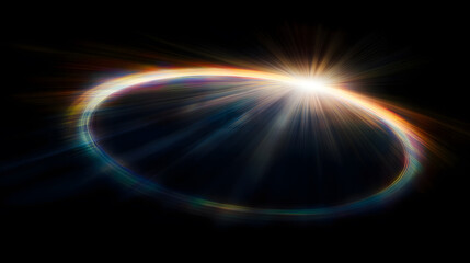 A bright explosion of light and color radiates outward, creating a dramatic and energetic effect.
