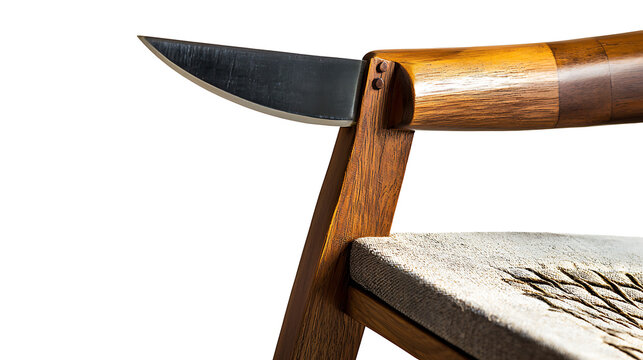 A knife is attached to a wooden handle