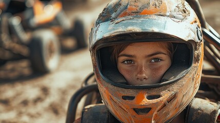 Fototapeta premium Young Girl Racer: A Moment of Focus and Determination