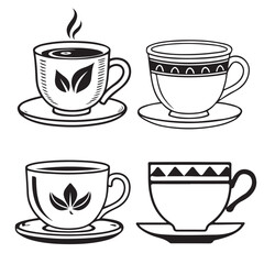 Set of Coffee Cup Silhouette Coffee and Tea Cups Design