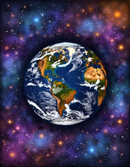 Fototapeta premium Illustration of Earth in colorful galaxy background