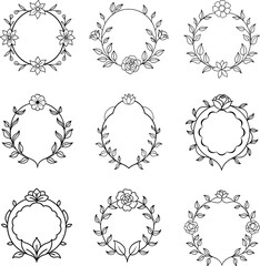 Ornamental Floral Frame Line Art – Vintage Style Borders