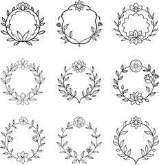Botanical Frame Line Art Set – Elegant Outline Illustrations