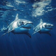 Naklejka premium Ocean's Apex Predators: Sharks Swim Gracefully