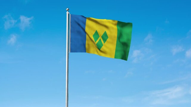 High detailed flag of Saint Vincent and the Grenadines. National Saint Vincent and the Grenadines flag. North America. 3D Render.