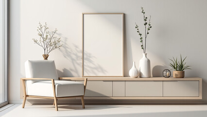 Minimalist Scandinavian Living Room Interior with Mock-up Frame