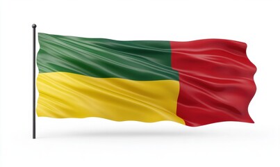 Obraz premium Benin flag waving, white background, national symbol, patriotic image, website use (1)
