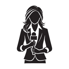 Illustration of Silhouette Female News Reporter with Microphone Icon