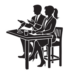 Silhouette of Interview Scene People Talking at Table Vector Graphic