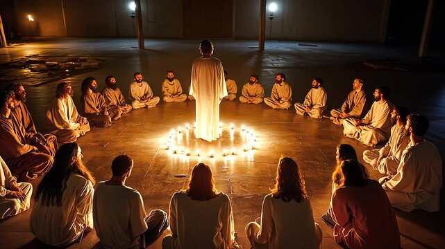 Yeshua with Disciples in Candle Lit Room of Hope and Mission