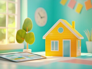 Modern Workspace with Real Estate Tools & Mini House Model