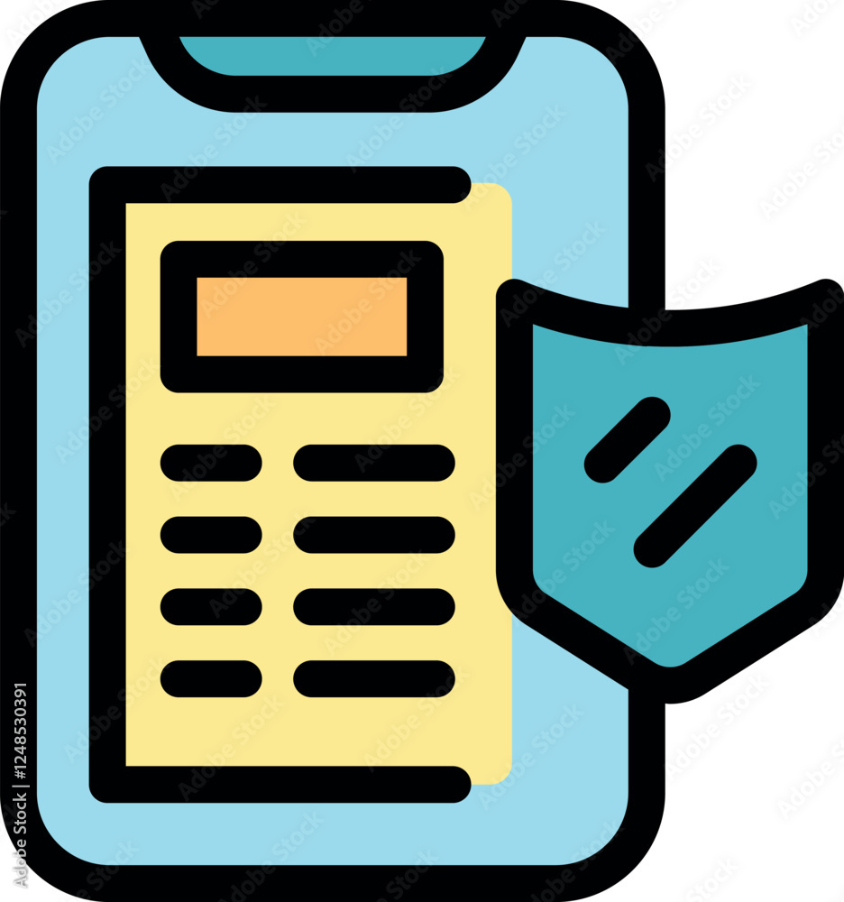 Poster shield protecting banking app on smartphone, ensuring secure mobile transactions and financial data 