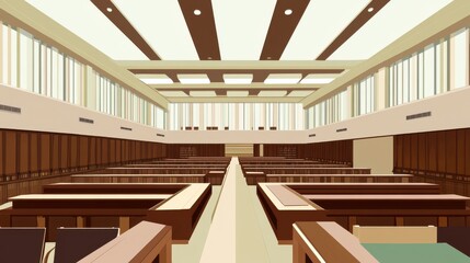 Fototapeta premium Grand Library Interior Design. Spacious Study Hall with Wooden Tables and Bookshelves. Architectural Perspective.