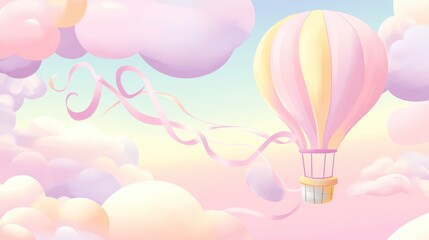Pastel Hot Air Balloon in a Dreamy Sky