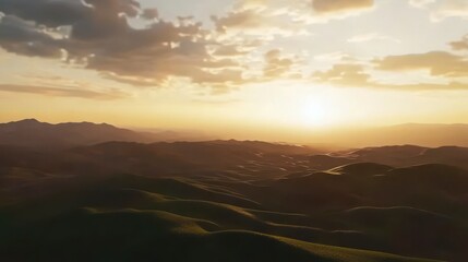 Fototapeta premium Golden Sunset Over Rolling Hills - A Breathtaking Landscape
