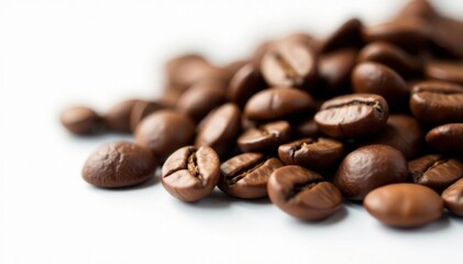 Naklejka premium Whole coffee beans close-up on white backdrop, high resolution, drink