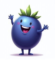 Plum Character with Cute Face, 2D Kids Illustration on White Background

