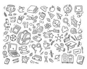 Back to school doodle elements. Vector illustration in line