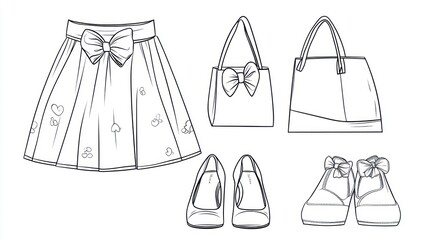 Girl's fashion outfit skirt, shoes, bags (1)