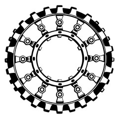 Naklejka premium Gear Wheel Mechanism: Black and white, detailed illustration of a gear wheel, with a circular shape.