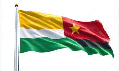 Cameroon flag waving, outdoors, white background, patriotic symbol, website use