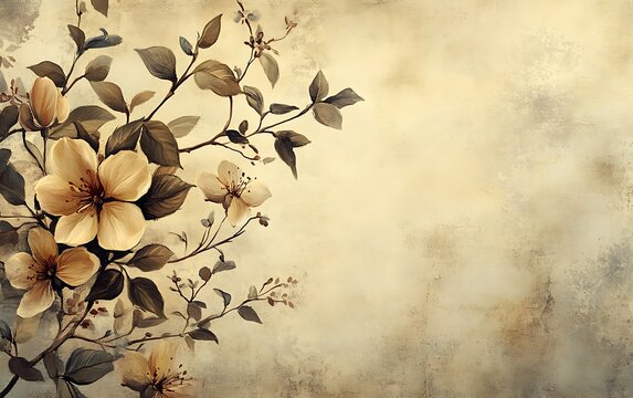 Vintage-inspired floral background with intricate botanical sketches in muted earth tones, adding a classic and elegant touch