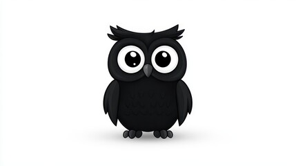 Fototapeta premium Cute cartoon owl character with large eyes standing on a white background, ideal for children's illustrations or educational materials featuring wildlife