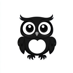 Cute cartoon owl illustration with large eyes and heart-shaped belly in minimalist design style suitable for children's products