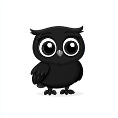Obraz premium Cute cartoon owl with big eyes standing against a white background in a playful and simple design