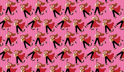 Loving couple, dancing, pattern for designer backgrounds, repeat, background in pink tones.