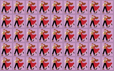 Loving couple, dancing, pattern for designer backgrounds, repeat, background in pink tones.