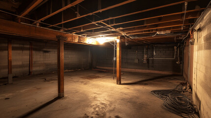 abstract dark basement building interior with open ceiling 3d render illustration