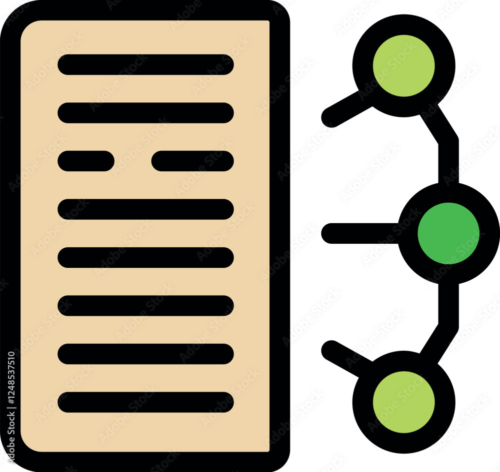 Poster document undergoing data processing, transforming into interconnected circular nodes, creating a vis