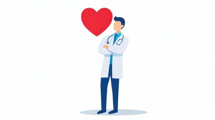Healthcare professional stands confidently with a heart symbol, conveying compassion and care in a minimalistic design
