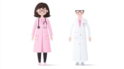 Obraz premium Two animated doctors in colorful attire showcasing their professional roles in healthcare