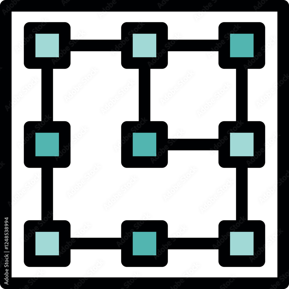 Poster secure network grid visualized with interconnected digital blocks, representing blockchain technolog