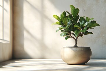 Minimalist Home Decor with Elegant Potted Plant in Sunlit Interior