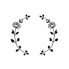 Black and White Rose Wreath; Minimalist Floral Arrangement on White Background. Simple Illustration