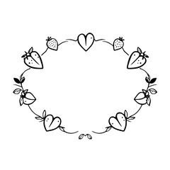 Dotted Strawberry and Heart Wreath: A minimalistic, organic design of strawberry & heart illustration