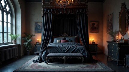 Fototapeta premium Dark and Gothic Bedroom Interior