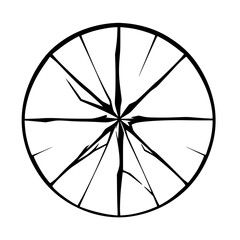 Shattered Circle: A graphic artwork of a stylized, broken circle with a detailed, geometric design.