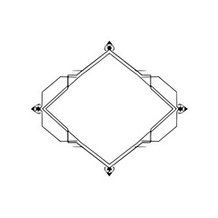 Minimalist Art Deco Diamond Frame with Decorative Black Lines and Ornamental Detailing on White Background.