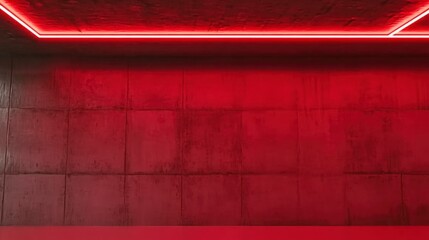 Obraz premium Red Neon Lit Concrete Wall, Striking Modern Architectural Design