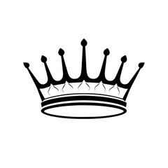 Black-and-White Crown, minimalist design, symbolic of royalty and power, set against a bright white background.