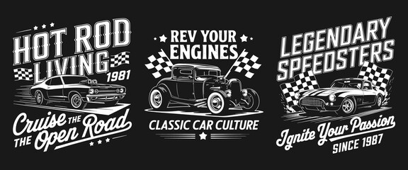 Fototapeta premium Hot Rod Living T-Shirt Design - Embrace Classic Car Culture with Stunning Graphics. Perfect for Automotive Enthusiasts Who Love Speed, Adventure, and the Open Road Since 1981!