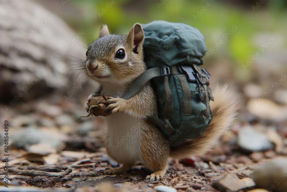 Aufkleber squirrel with backpack exploring forest environment during daytime adventure