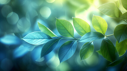 Posters with background of leaves and bokeh. Natural green leaves of plant. Premium background for banners or posters. Wallpaper, background, pattern. Texture. Green background. Ecology.