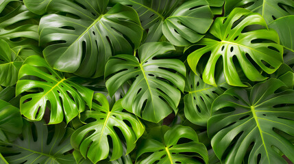 Fototapeta premium Posters with background of leaves and bokeh. Natural green leaves of plant. Premium background for banners or posters. Wallpaper, background, pattern. Texture. Green background. Ecology.
